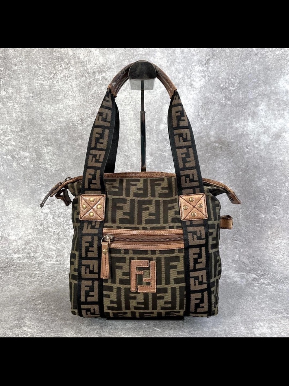 Fendi Black and Brown FF Logo Shoulder Bag